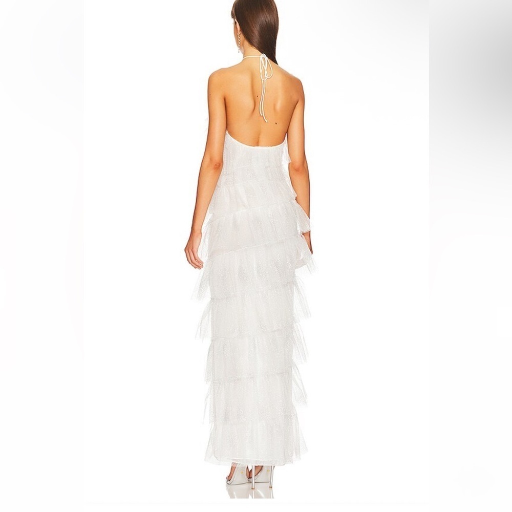 The Bar Henri Gown Blanc White tulle gown glitter Dress halter maxi Revolve 2 - Picture 2 of 10